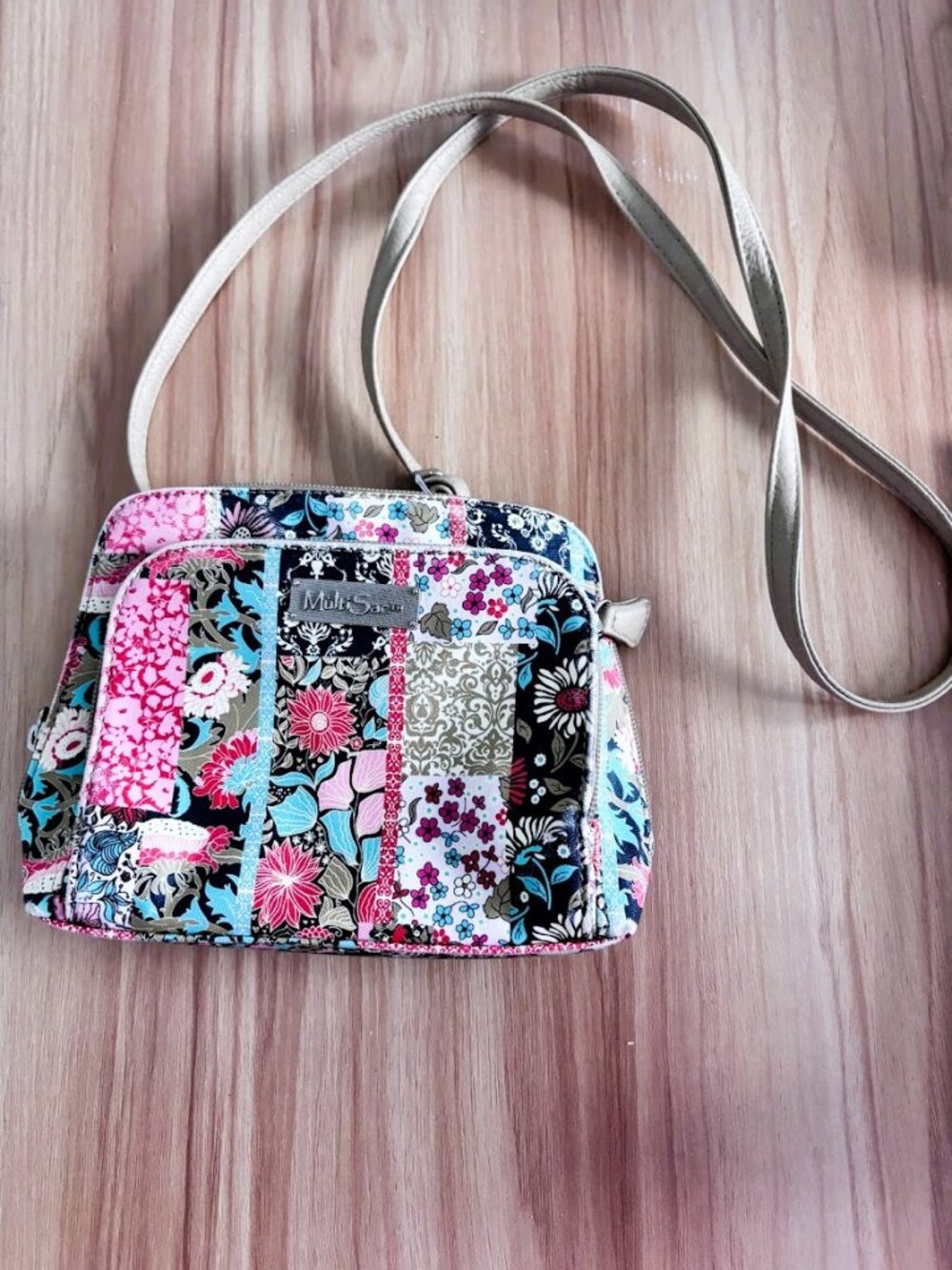 MultiSac Floral Vinyl Shoulder Bag Adjustable Strap & Compartments